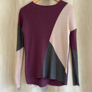Smartwool Purple Colorblock Ribbed Sweater Wool Blend Small
